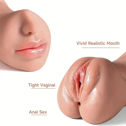 Male Masturbator Realistic Pocket Pussy Stroker Toy, Double-Ended Male Sex Toy Mouth Tongue Textured Vagina & Tight Anus For Men Masturbation
