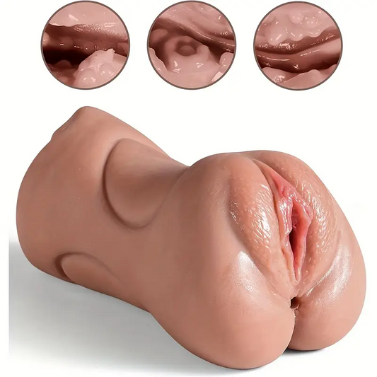 Male Masturbator Realistic Pocket Pussy Stroker Toy, Double-Ended Male Sex Toy Mouth Tongue Textured Vagina & Tight Anus For Men Masturbation