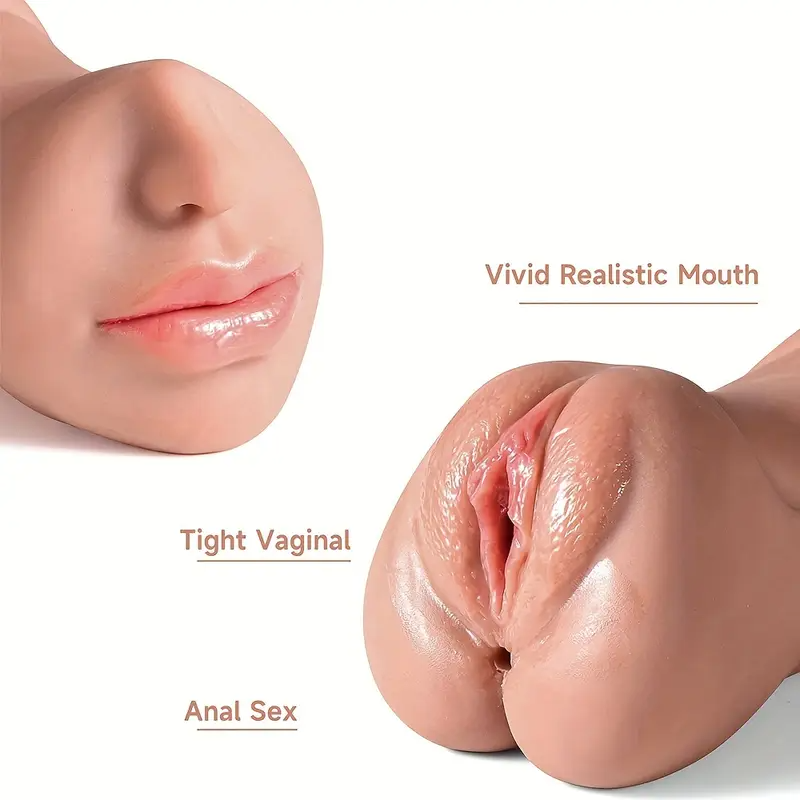 Male Masturbator Realistic Pocket Pussy Stroker Toy, Double-Ended Male Sex Toy Mouth Tongue Textured Vagina & Tight Anus For Men Masturbation